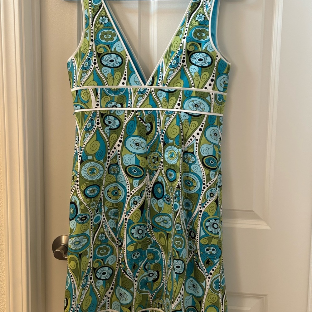 Laundry By Shelli Segal Blue and Green Patterned Dress 1007
